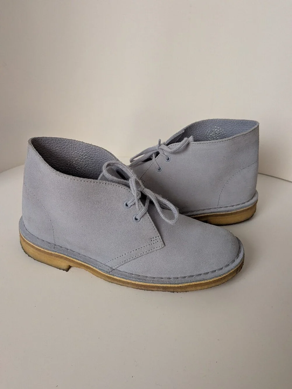 Clarks Suede Lace-Up Ankle Boots in Light Grey